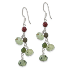 Sterling Silver Polished Faceted Jasper and Prehnite Beads Dangle Earrings