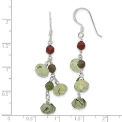 Sterling Silver Polished Faceted Jasper and Prehnite Beads Dangle Earrings