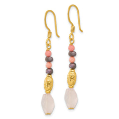 Sterling Silver Gold-plated Black FWC Pearl/Coral/Quartz Dangle Earrings