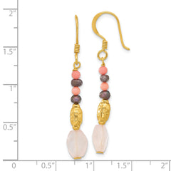 Sterling Silver Gold-plated Black FWC Pearl/Coral/Quartz Dangle Earrings