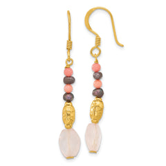 Sterling Silver Gold-plated Black FWC Pearl/Coral/Quartz Dangle Earrings