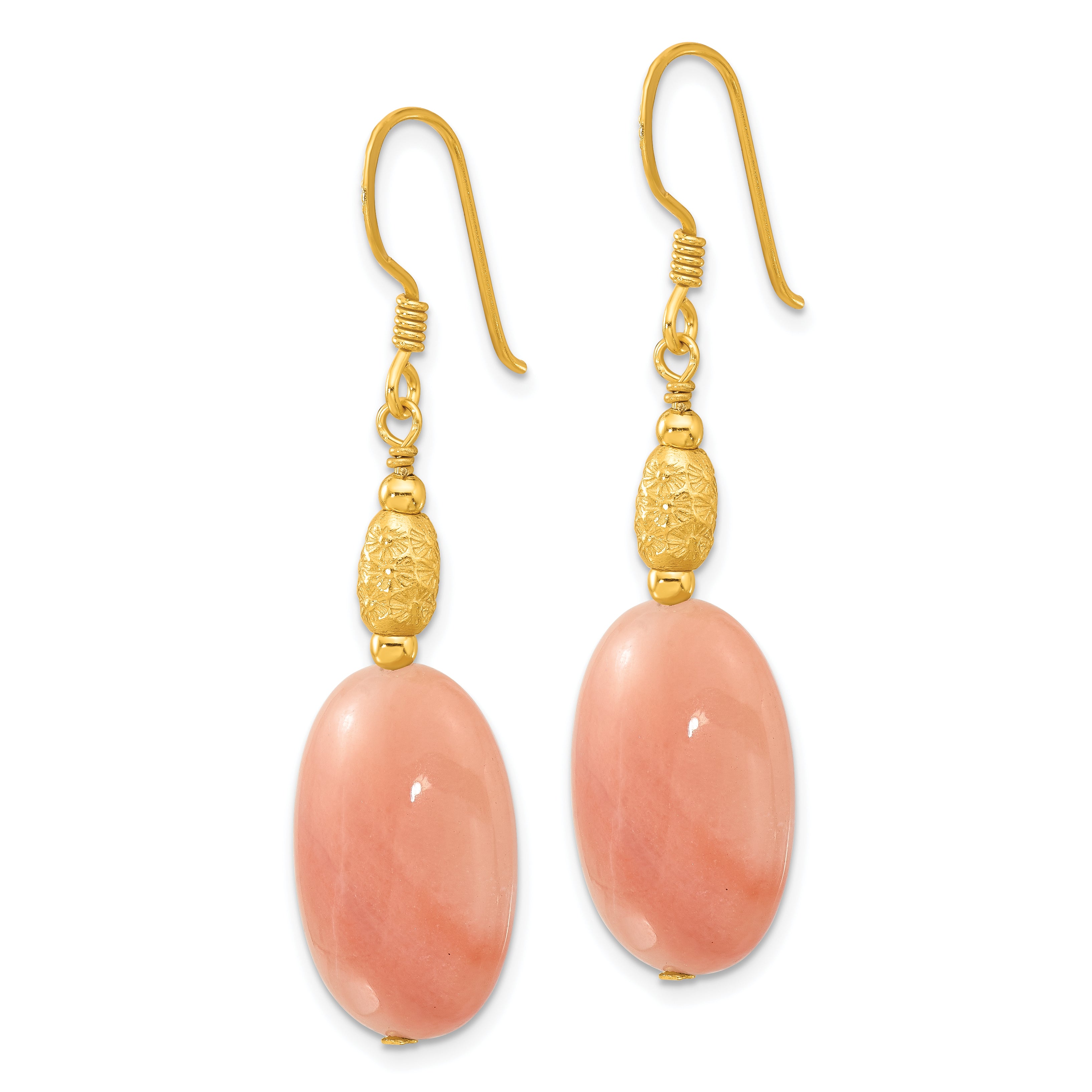 Sterling Silver Gold-plated Polished Oval Red Aventurine Dangle Earrings