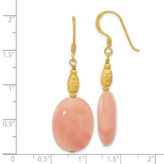 Sterling Silver Gold-plated Polished Oval Red Aventurine Dangle Earrings