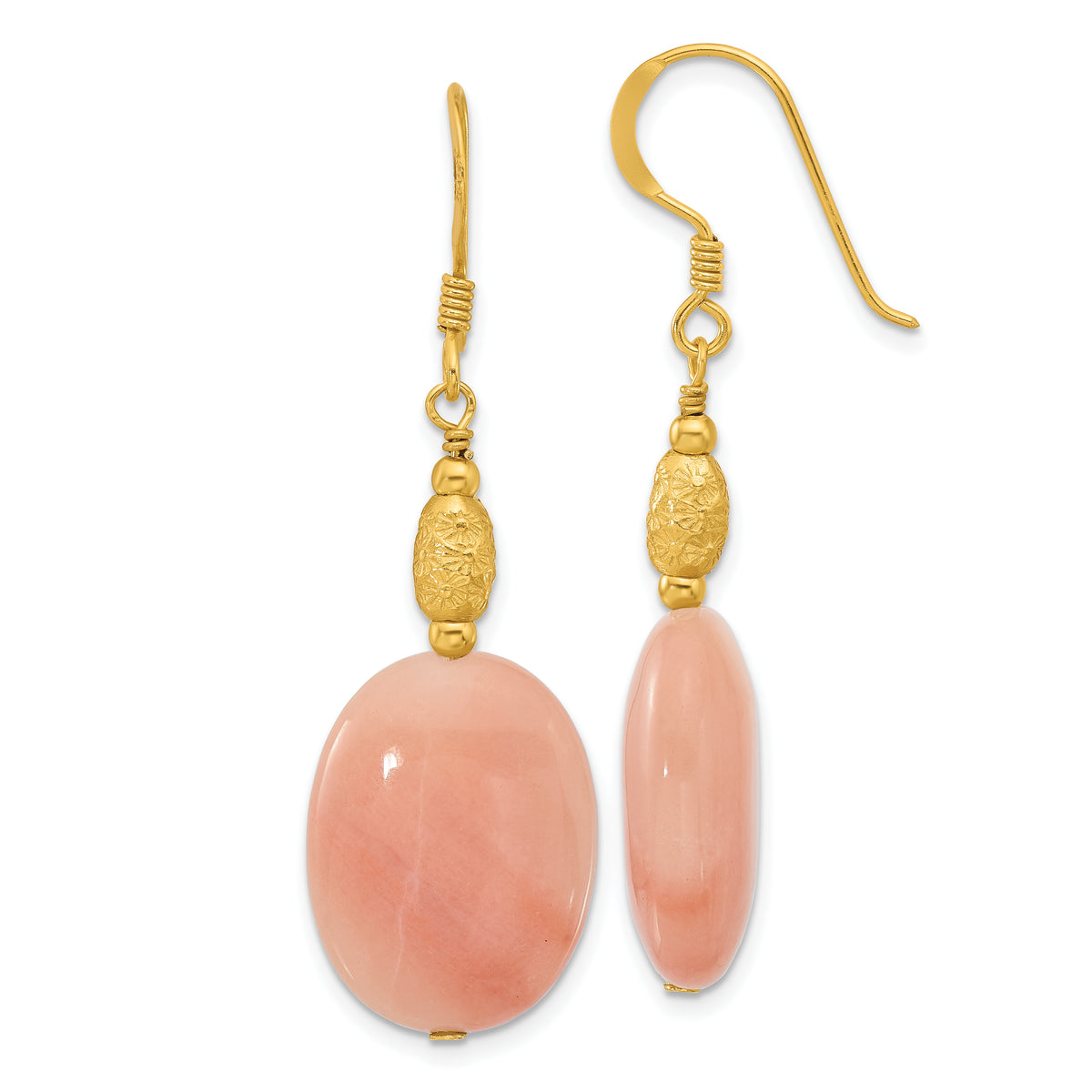 Sterling Silver Gold-plated Polished Oval Red Aventurine Dangle Earrings