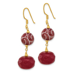 Sterling Silver Gold-plated Polished Red Jade/Quartz Swirl Dangle Earrings