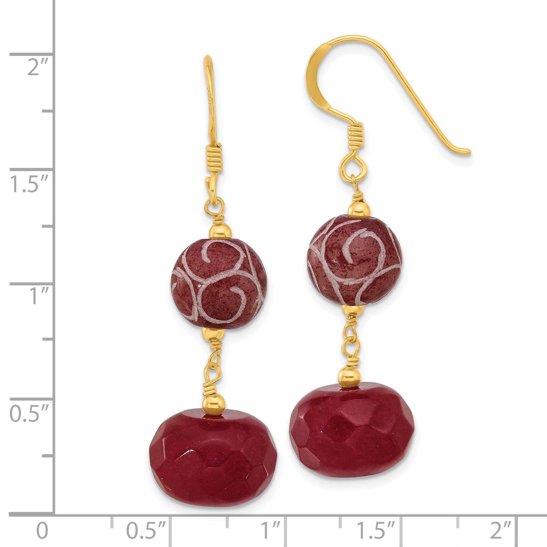 Sterling Silver Gold-plated Polished Red Jade/Quartz Swirl Dangle Earrings