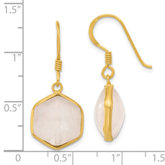 Sterling Silver Gold-plated Polished Hexagon Rose Quartz Dangle Earrings