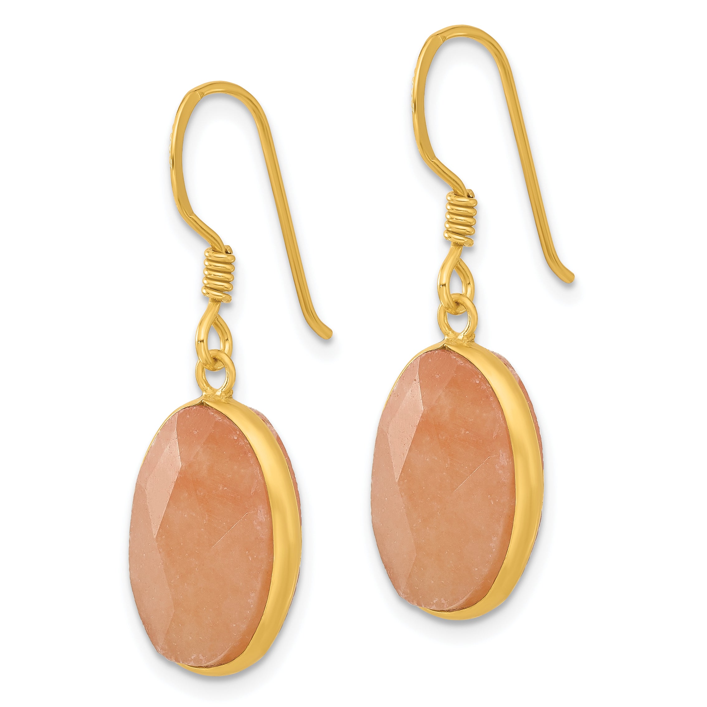 Sterling Silver Gold-plated Polished Oval Red Aventurine Dangle Earrings