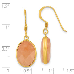 Sterling Silver Gold-plated Polished Oval Red Aventurine Dangle Earrings