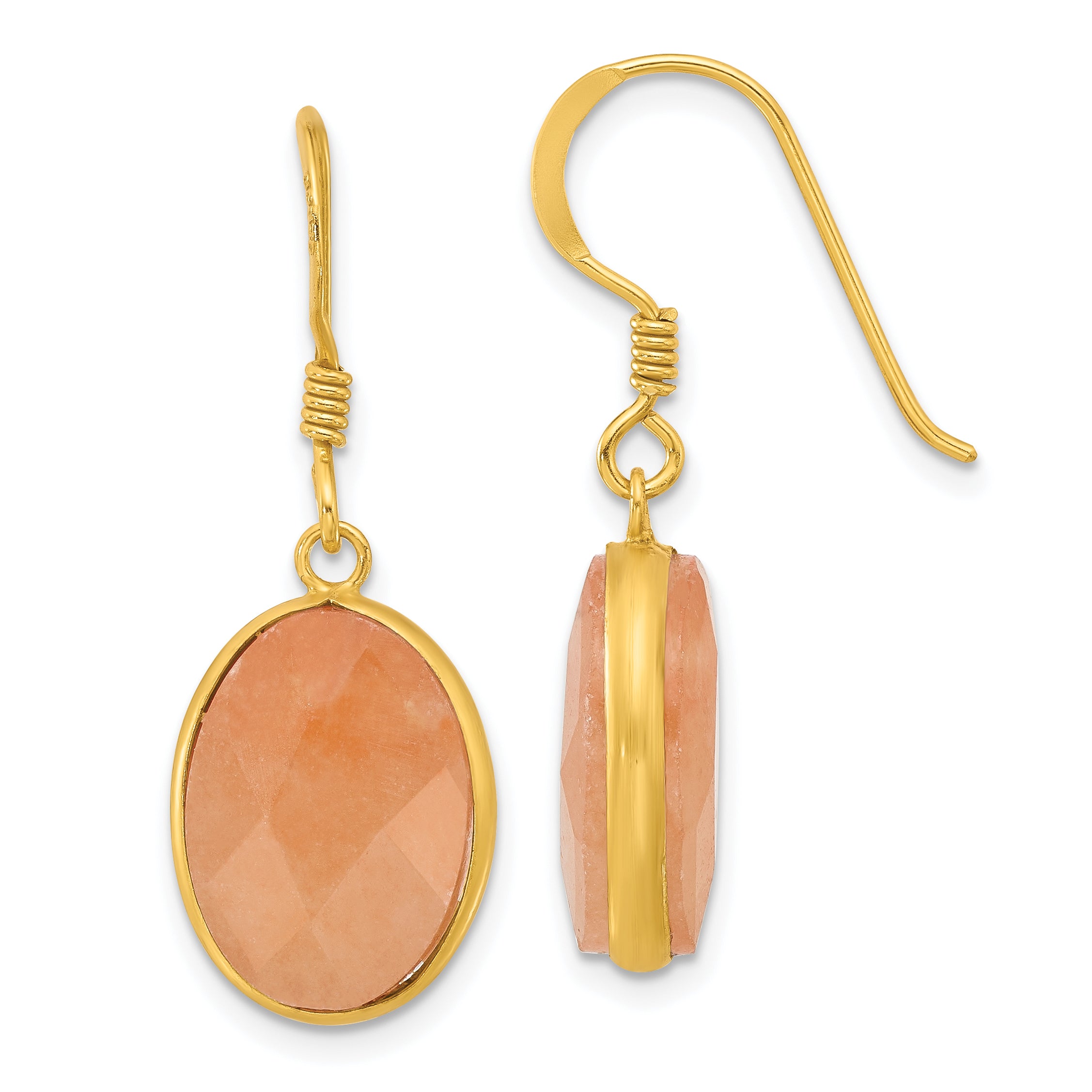 Sterling Silver Gold-plated Polished Oval Red Aventurine Dangle Earrings