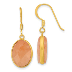 Sterling Silver Gold-plated Polished Oval Red Aventurine Dangle Earrings