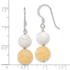 Sterling Silver Polished White Howlite and Yellow Jade Dangle Earrings