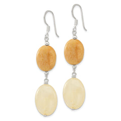 Sterling Silver Polished Oval Yellow Jade Dangle Earrings