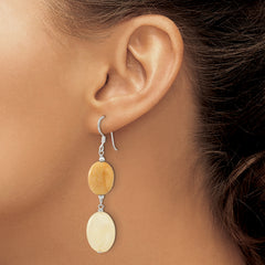 Sterling Silver Polished Oval Yellow Jade Dangle Earrings