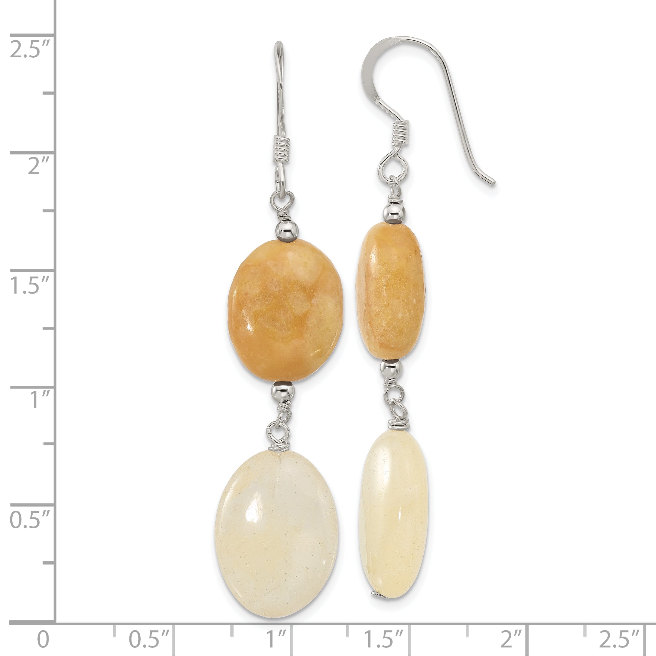 Sterling Silver Polished Oval Yellow Jade Dangle Earrings