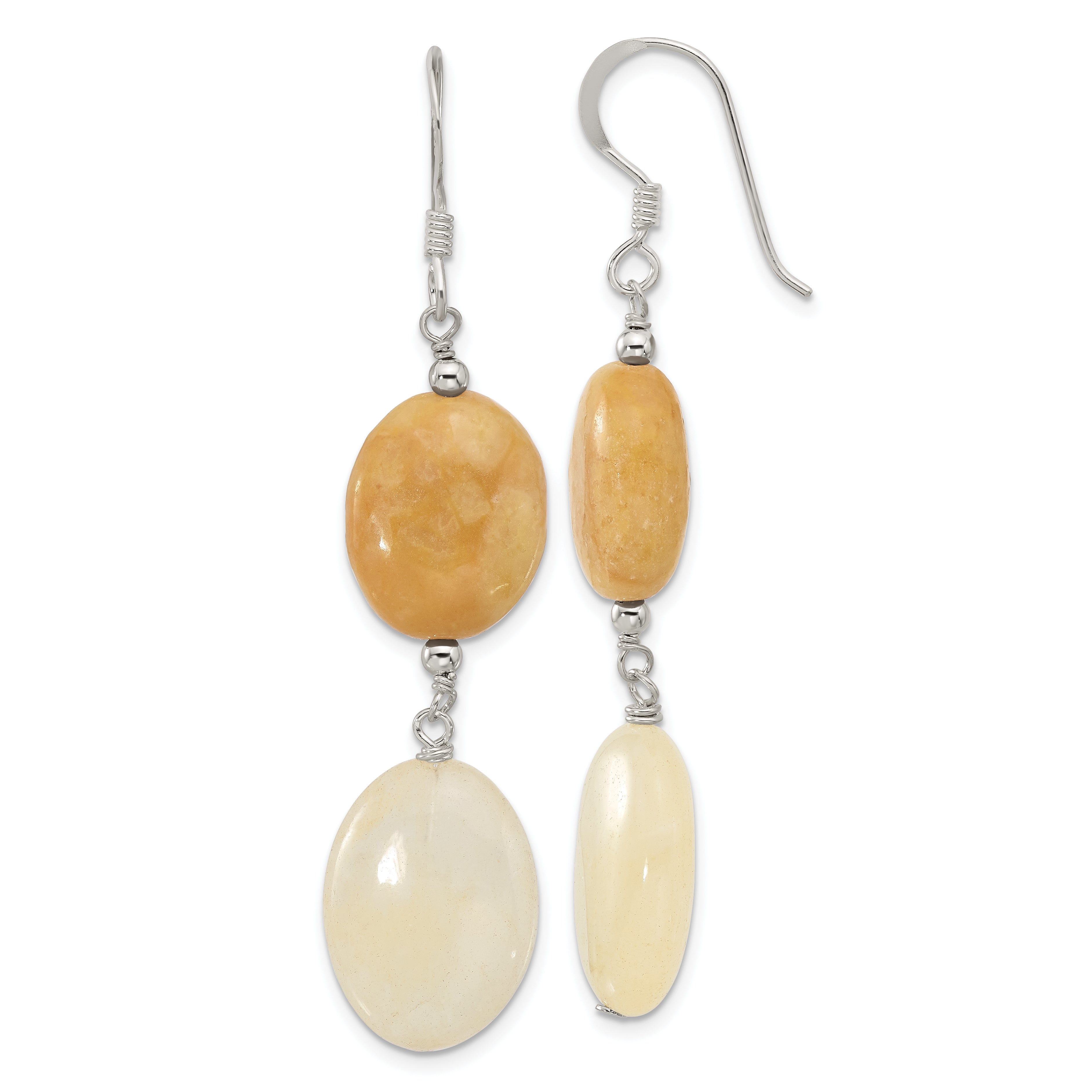 Sterling Silver Polished Oval Yellow Jade Dangle Earrings