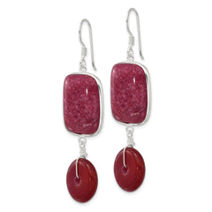 Sterling Silver Polished Carnelian and Red Jade Dangle Earrings