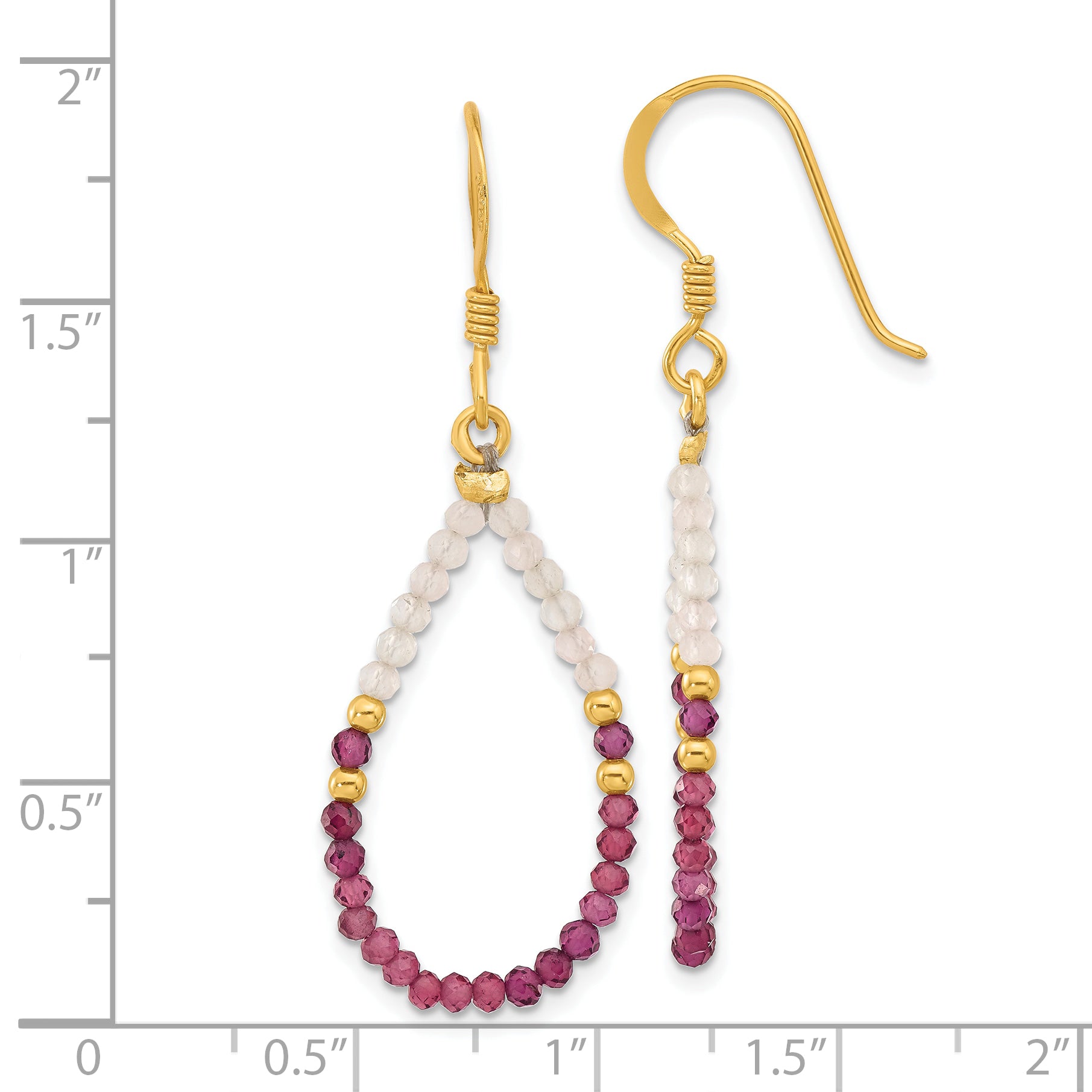 Sterling Silver Gold-plat Garnet and Rose Quartz Teardrop Dangle Earrings