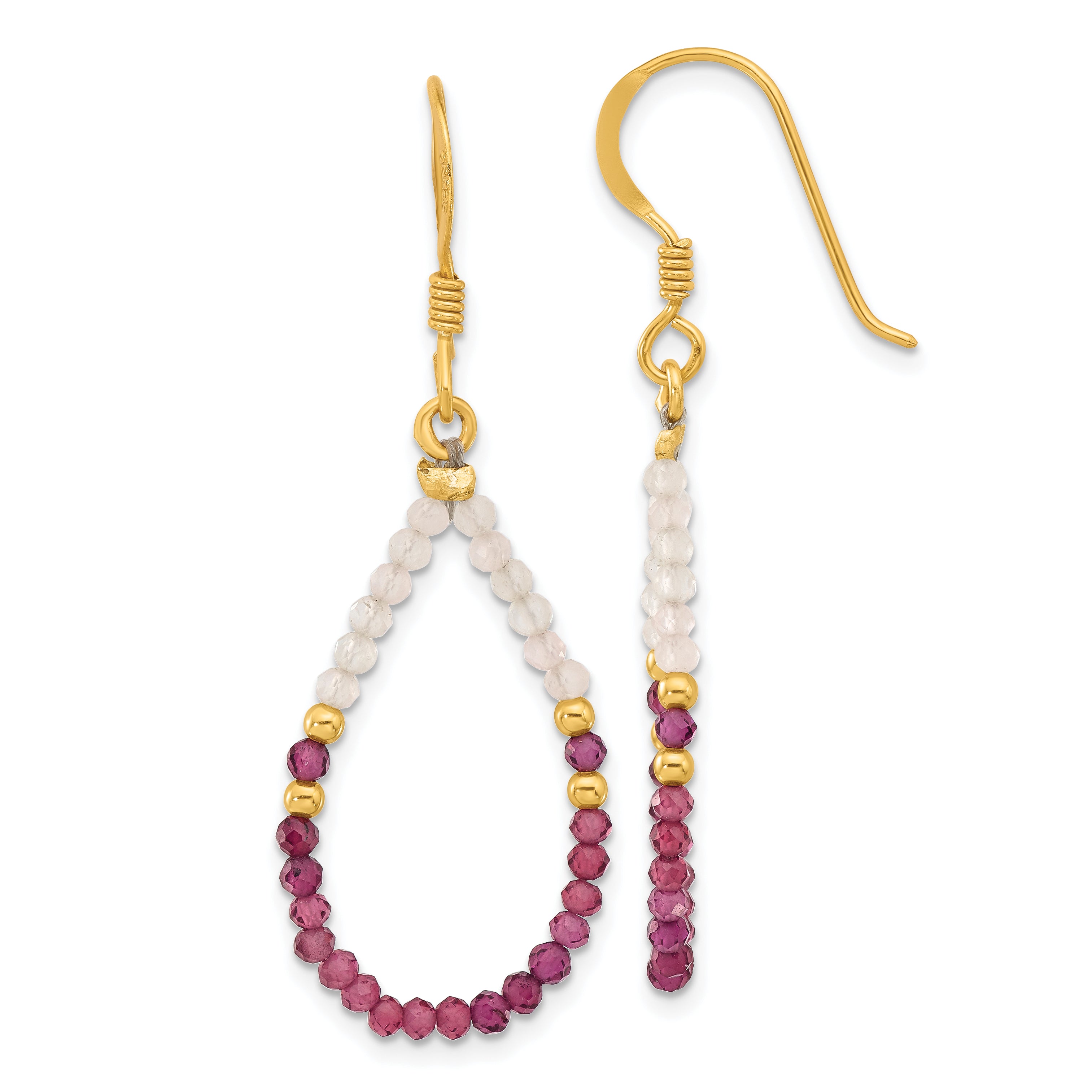 Sterling Silver Gold-plat Garnet and Rose Quartz Teardrop Dangle Earrings