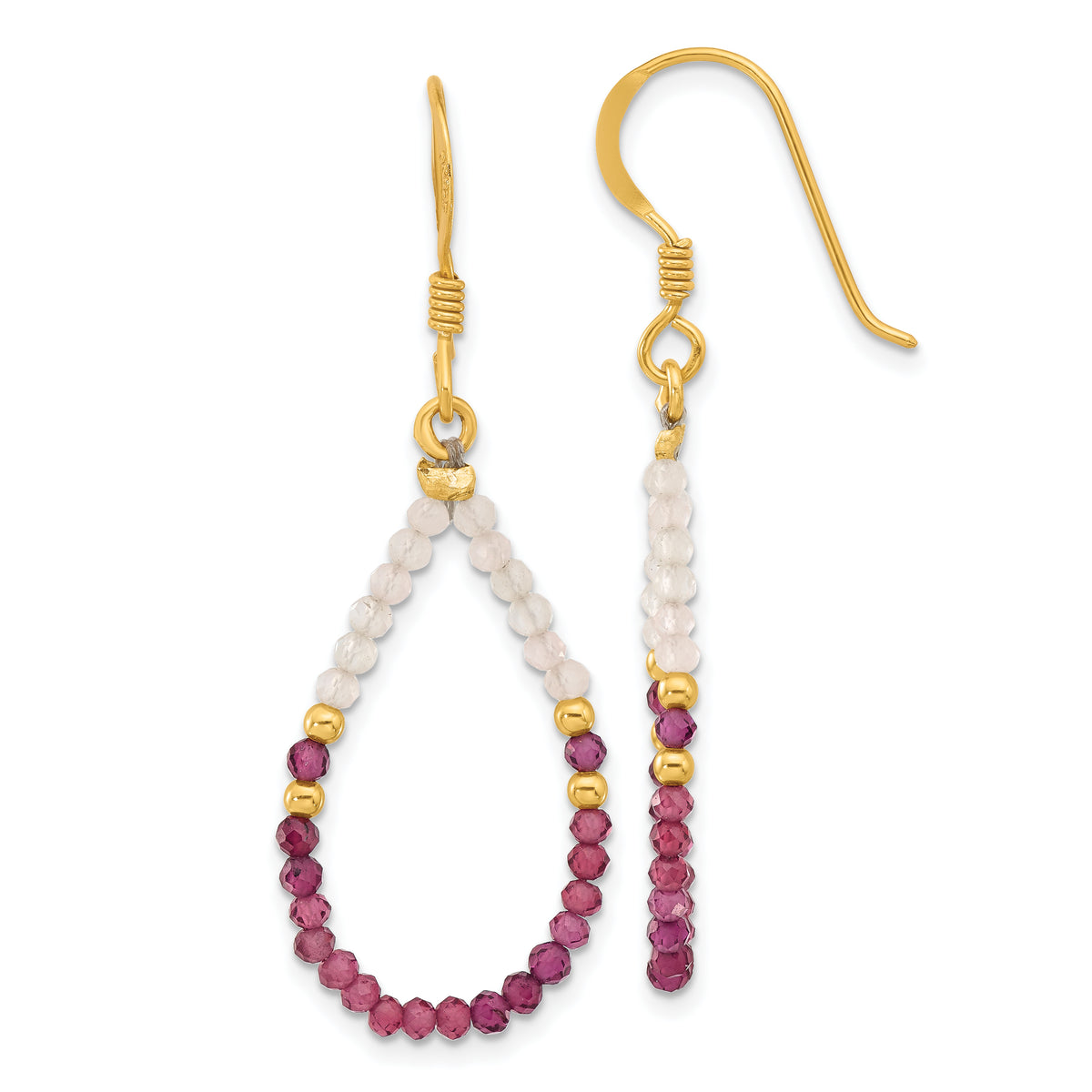 Sterling Silver Gold-plat Garnet and Rose Quartz Teardrop Dangle Earrings