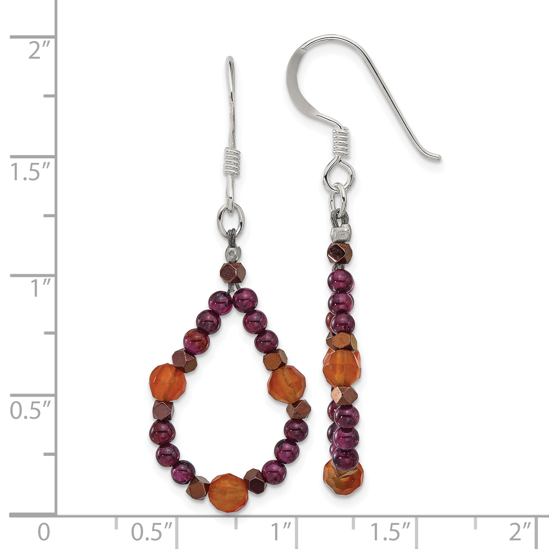 Sterling Silver Carnelian/Garnet/Hematite Teardrop Dangle Earrings