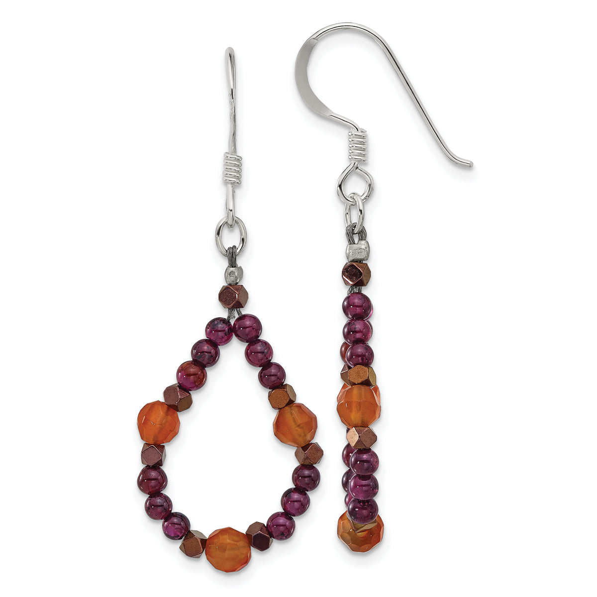 Sterling Silver Carnelian/Garnet/Hematite Teardrop Dangle Earrings