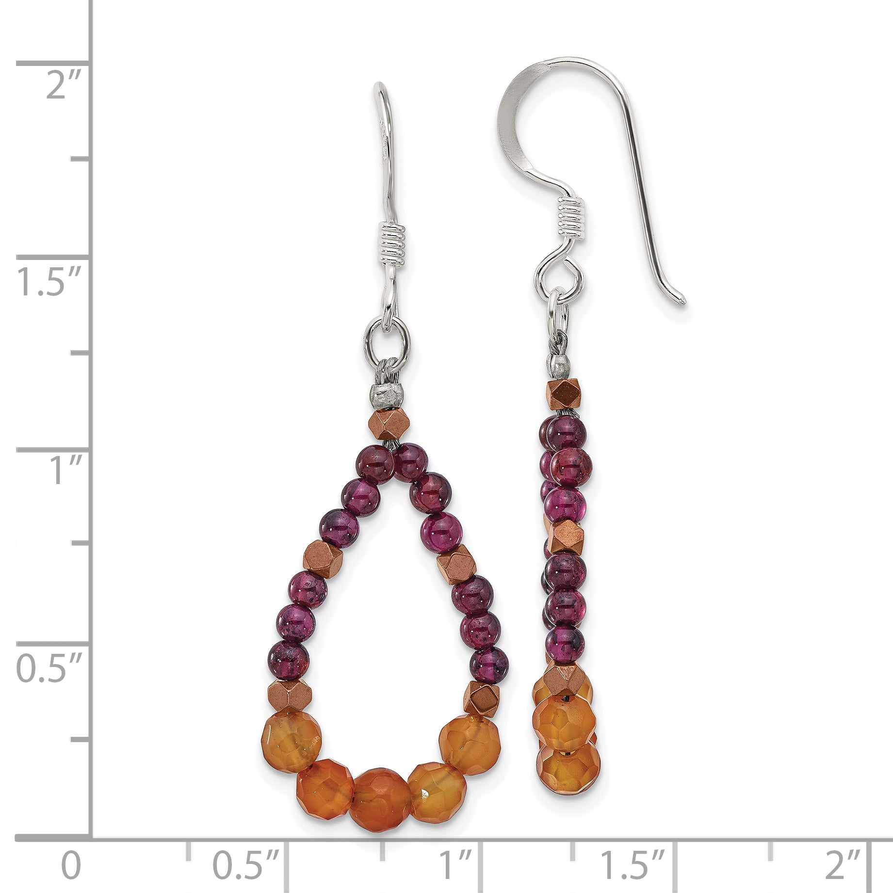 Sterling Silver Carnelian/Garnet/Hematite Teardrop Dangle Earrings