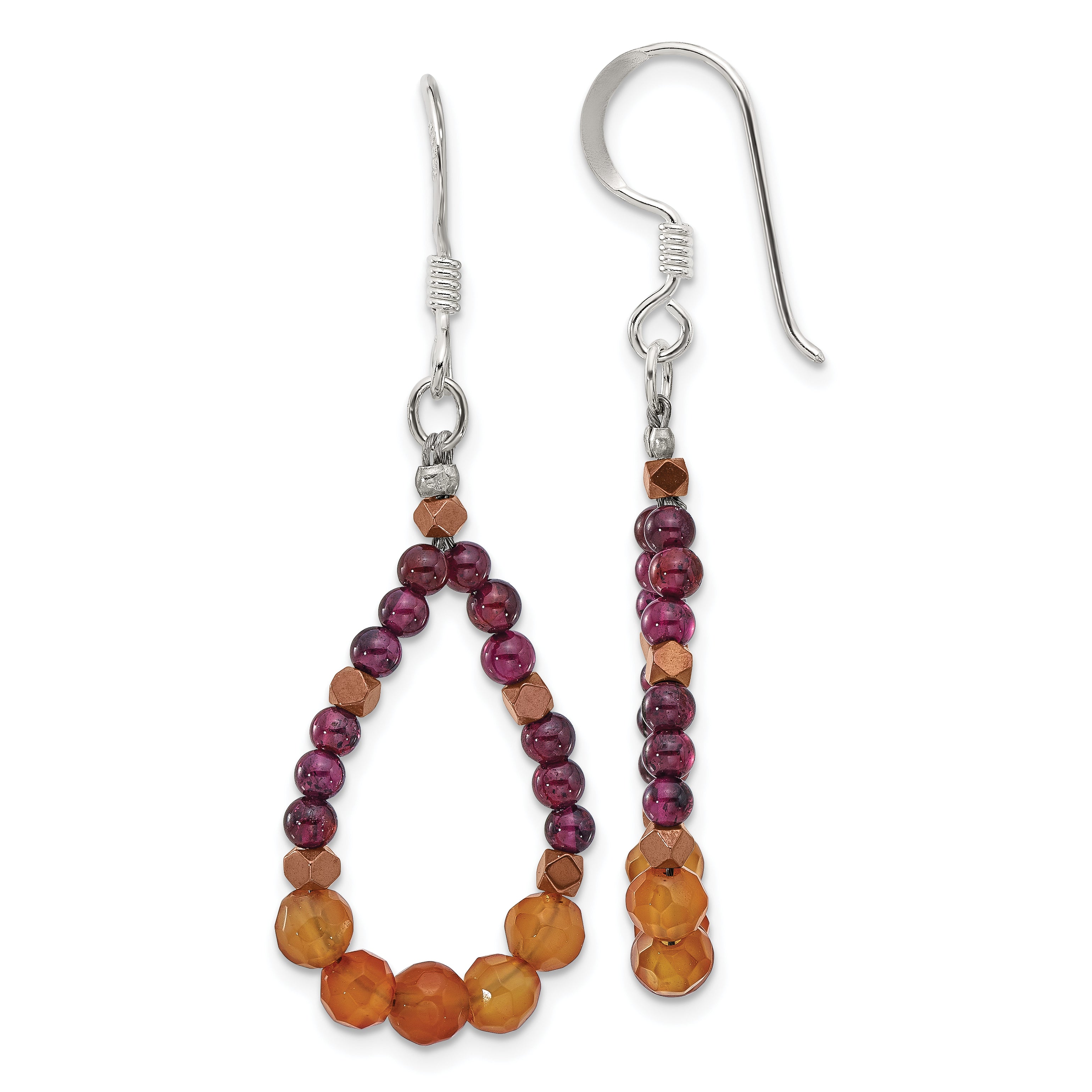 Sterling Silver Carnelian/Garnet/Hematite Teardrop Dangle Earrings