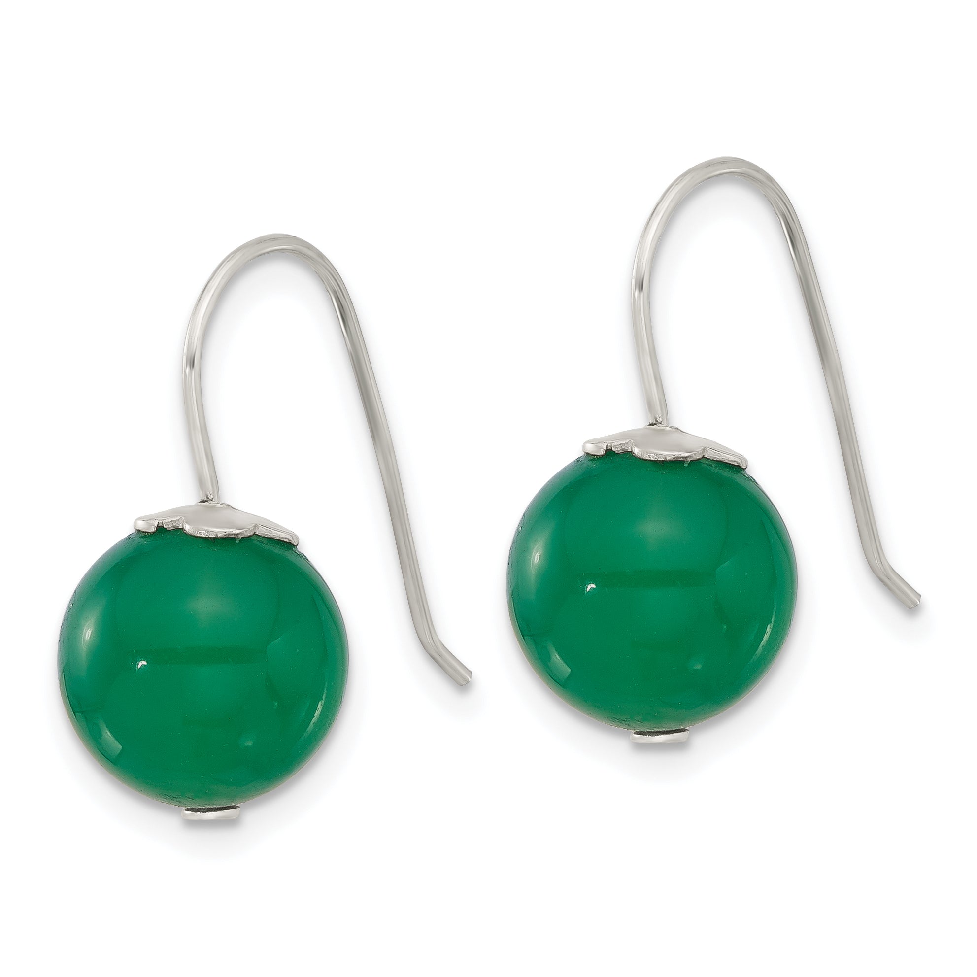 Sterling Silver Polished 10mm Green Agate Dangle Earrings