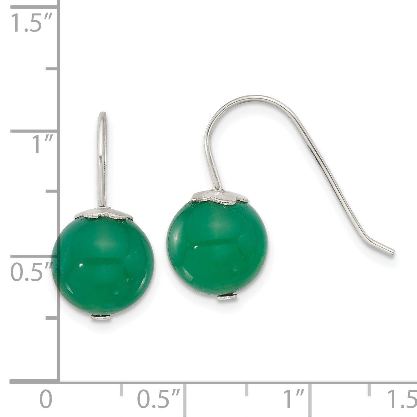 Sterling Silver Polished 10mm Green Agate Dangle Earrings