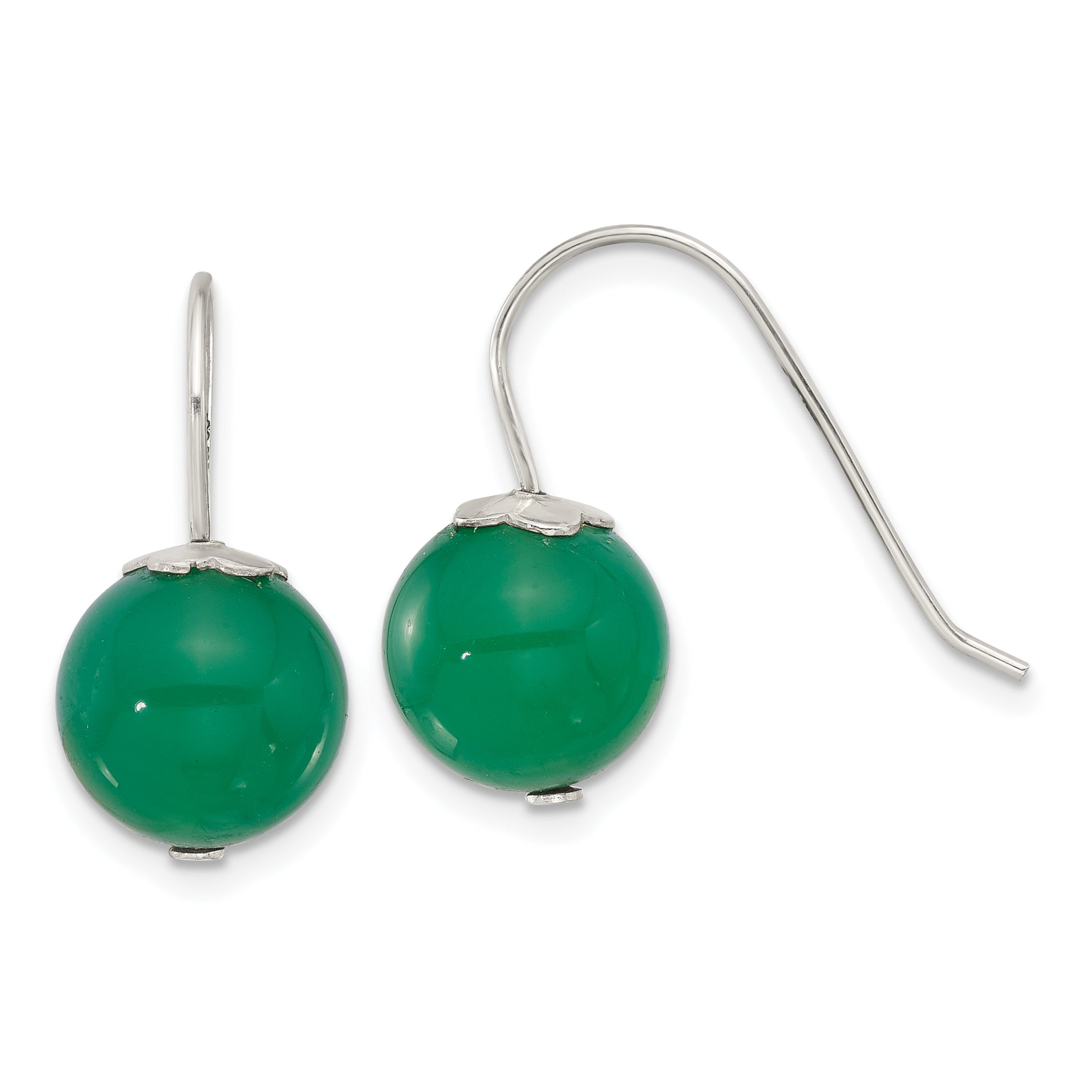 Sterling Silver Polished 10mm Green Agate Dangle Earrings