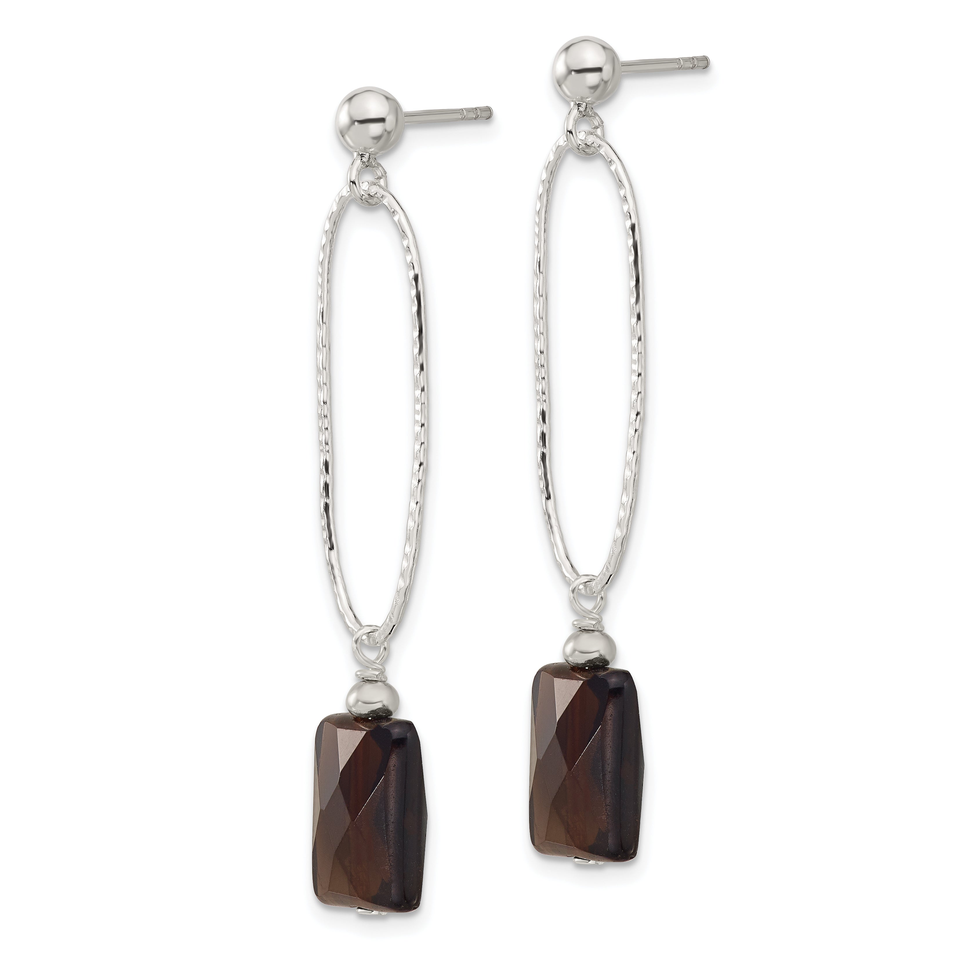 Sterling Silver Polished and Textured Smoky Quartz Post Dangle Earrings