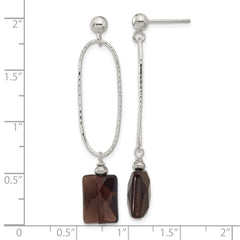 Sterling Silver Polished and Textured Smoky Quartz Post Dangle Earrings