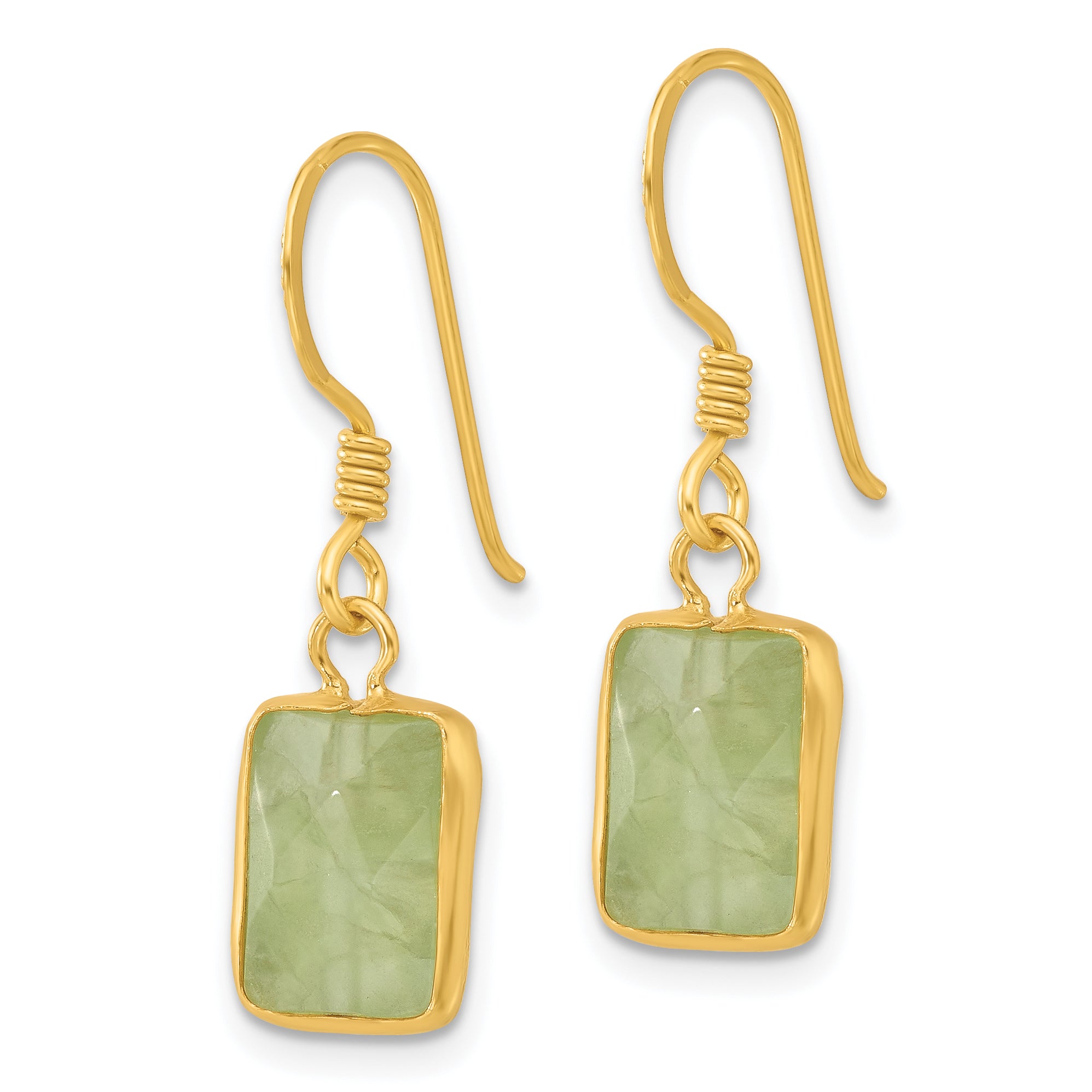 Sterling Silver Gold-plated Polished Green Prehnite Dangle Earrings