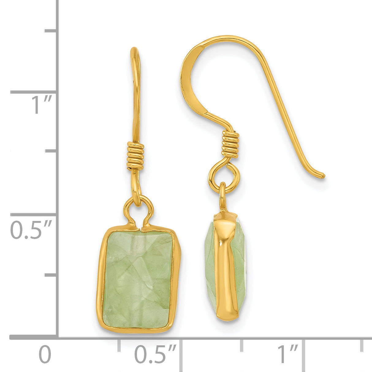 Sterling Silver Gold-plated Polished Green Prehnite Dangle Earrings