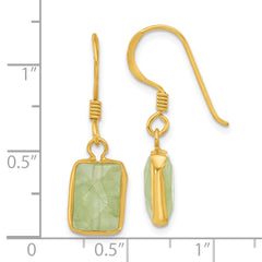 Sterling Silver Gold-plated Polished Green Prehnite Dangle Earrings