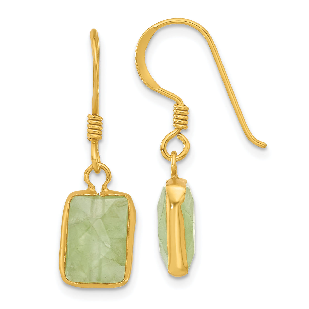 Sterling Silver Gold-plated Polished Green Prehnite Dangle Earrings