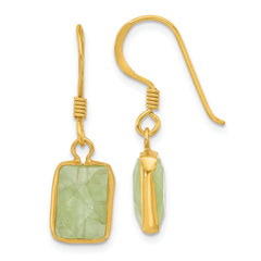 Sterling Silver Gold-plated Polished Green Prehnite Dangle Earrings