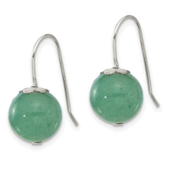 Sterling Silver Polished 10mm Round Green Aventurine Dangle Earrings