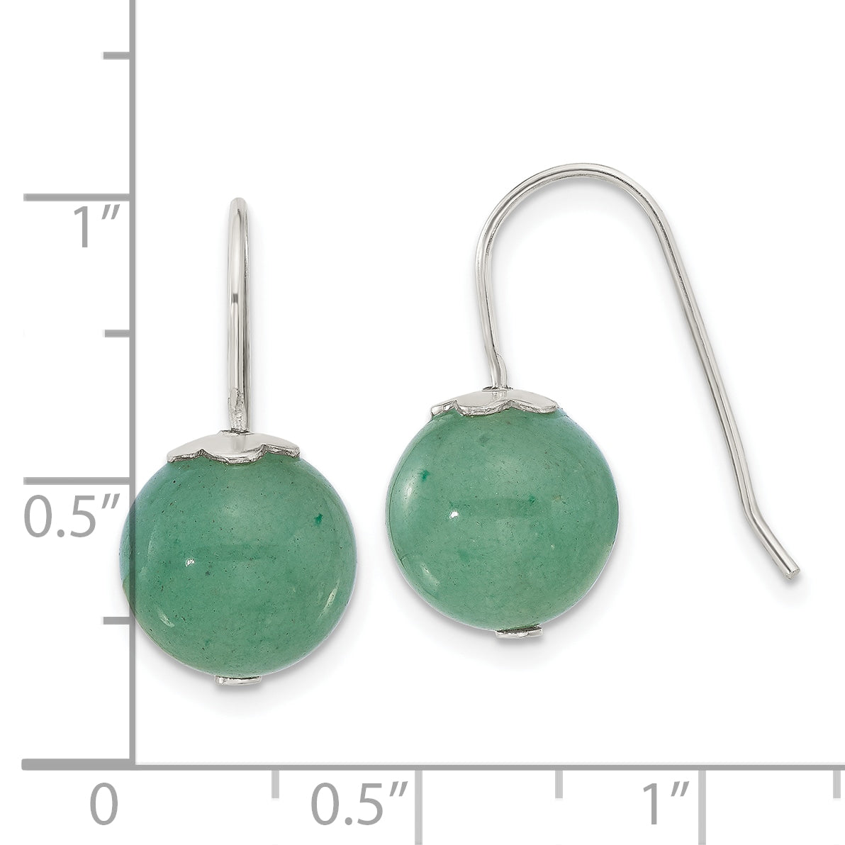 Sterling Silver Polished 10mm Round Green Aventurine Dangle Earrings