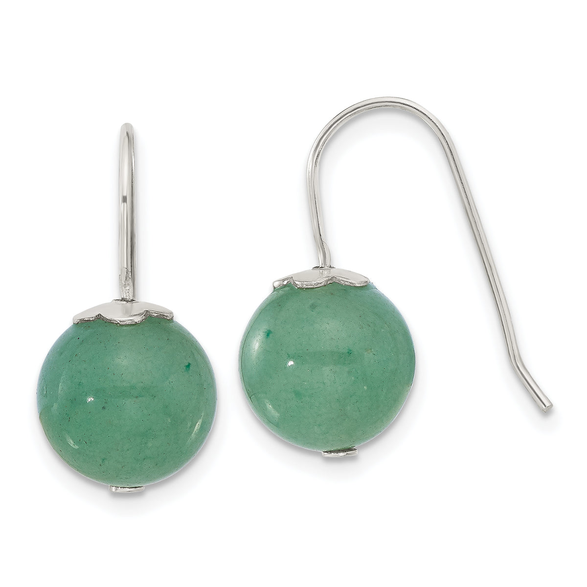 Sterling Silver Polished 10mm Round Green Aventurine Dangle Earrings