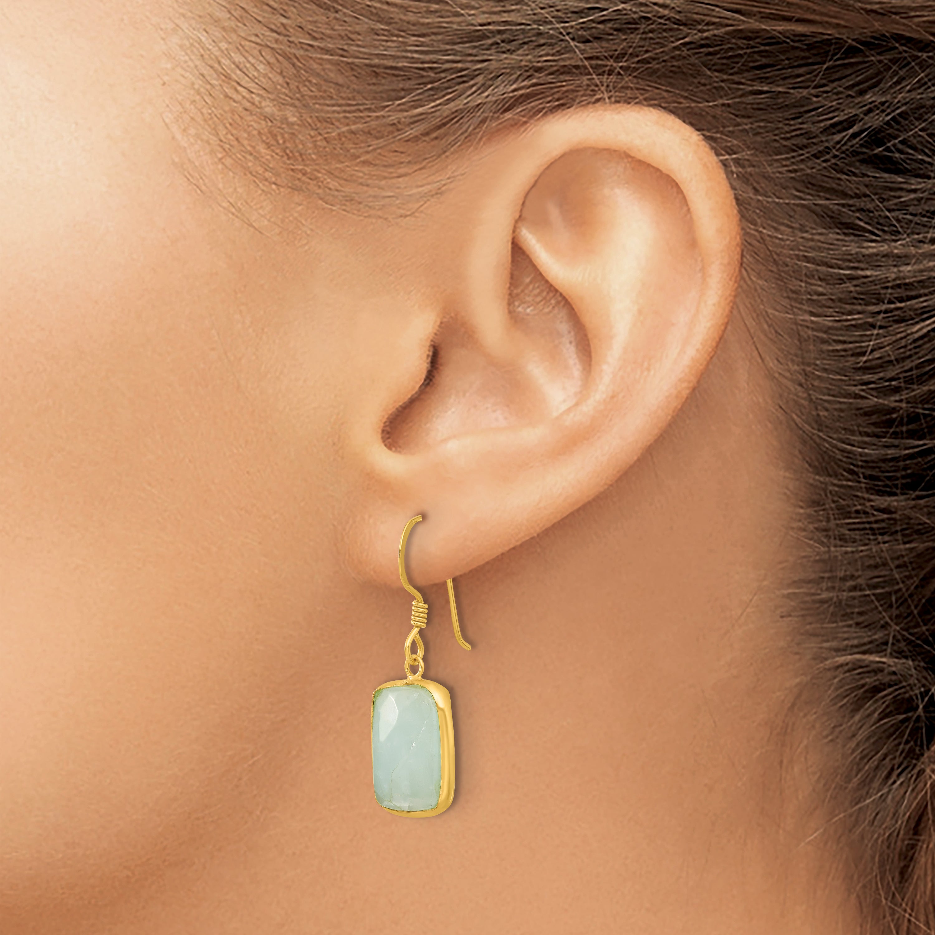 Sterling Silver Gold-plated Polished Rectangular Amazonite Dangle Earrings