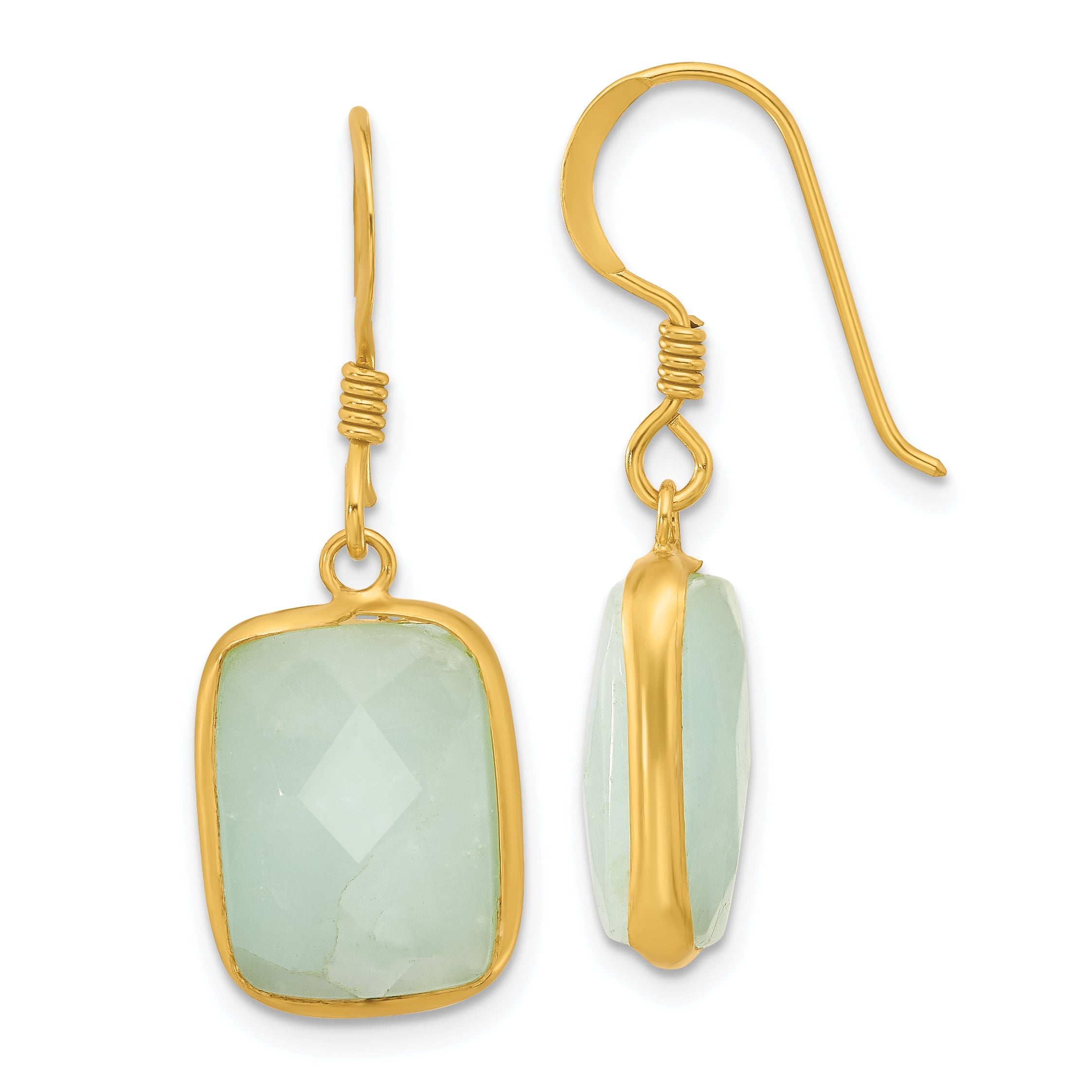 Sterling Silver Gold-plated Polished Rectangular Amazonite Dangle Earrings