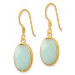 Sterling Silver Gold-plated Polished Oval Amazonite Dangle Earrings