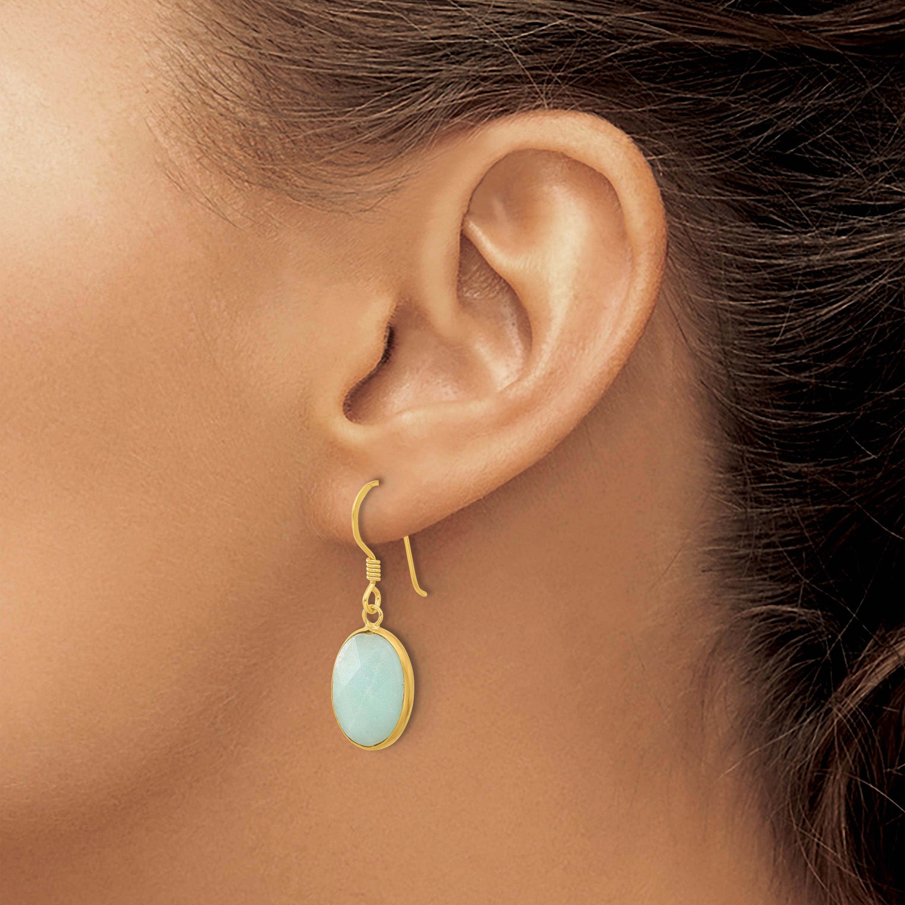 Sterling Silver Gold-plated Polished Oval Amazonite Dangle Earrings