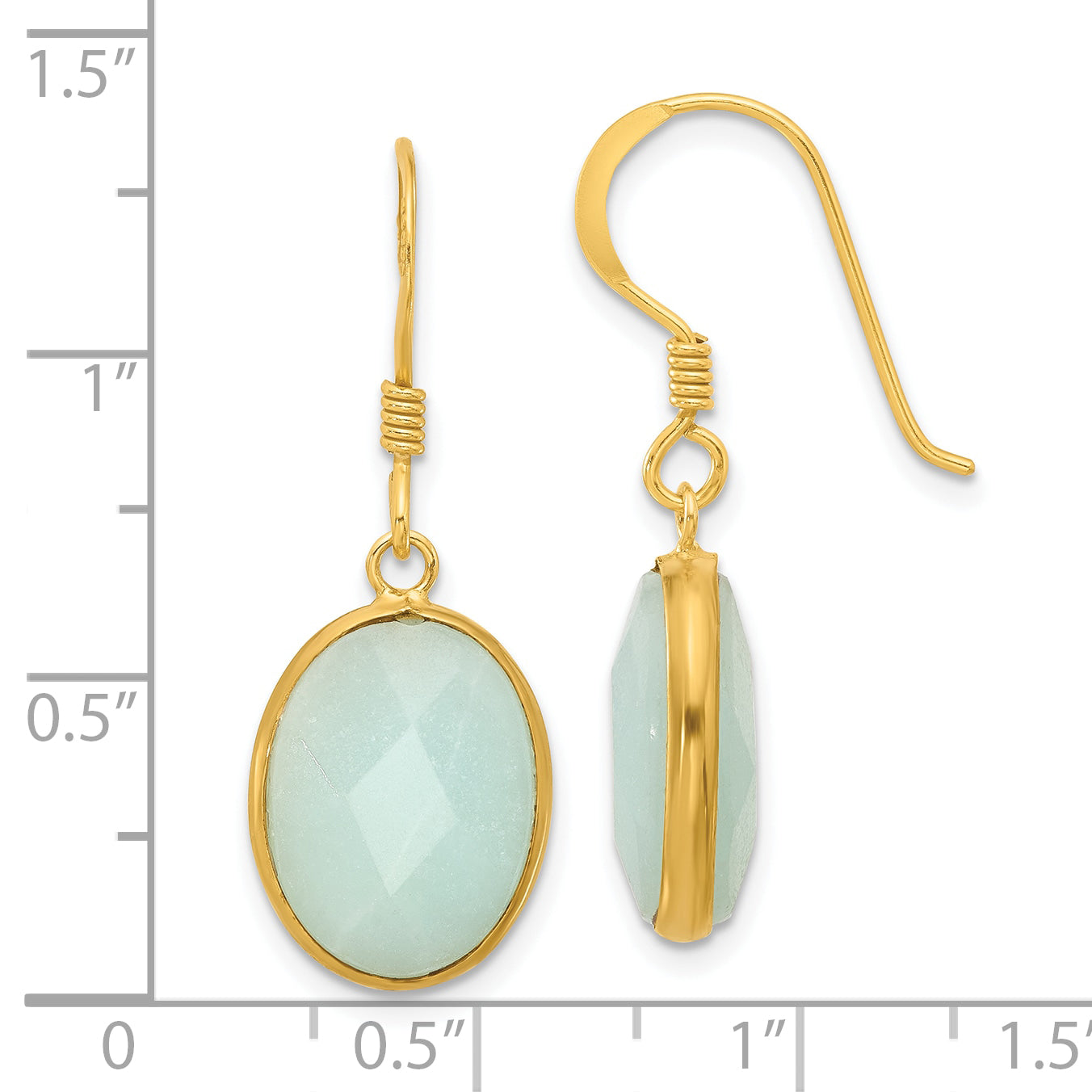 Sterling Silver Gold-plated Polished Oval Amazonite Dangle Earrings