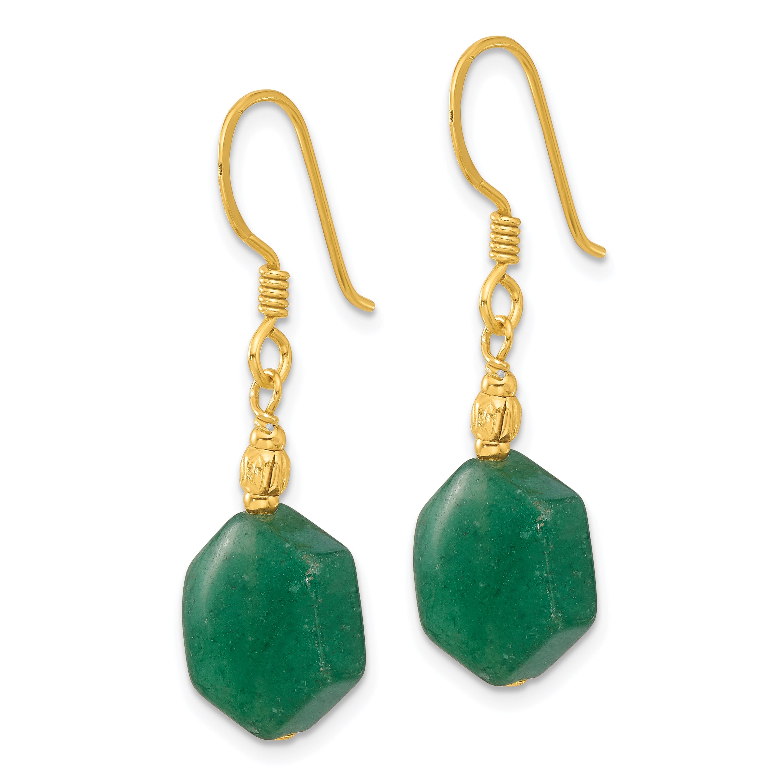 Sterling Silver Gold-plated Textured Aventurine Hexagon Dangle Earrings