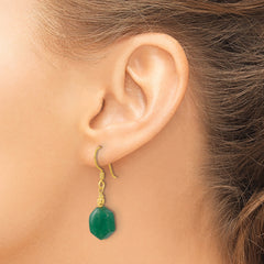 Sterling Silver Gold-plated Textured Aventurine Hexagon Dangle Earrings