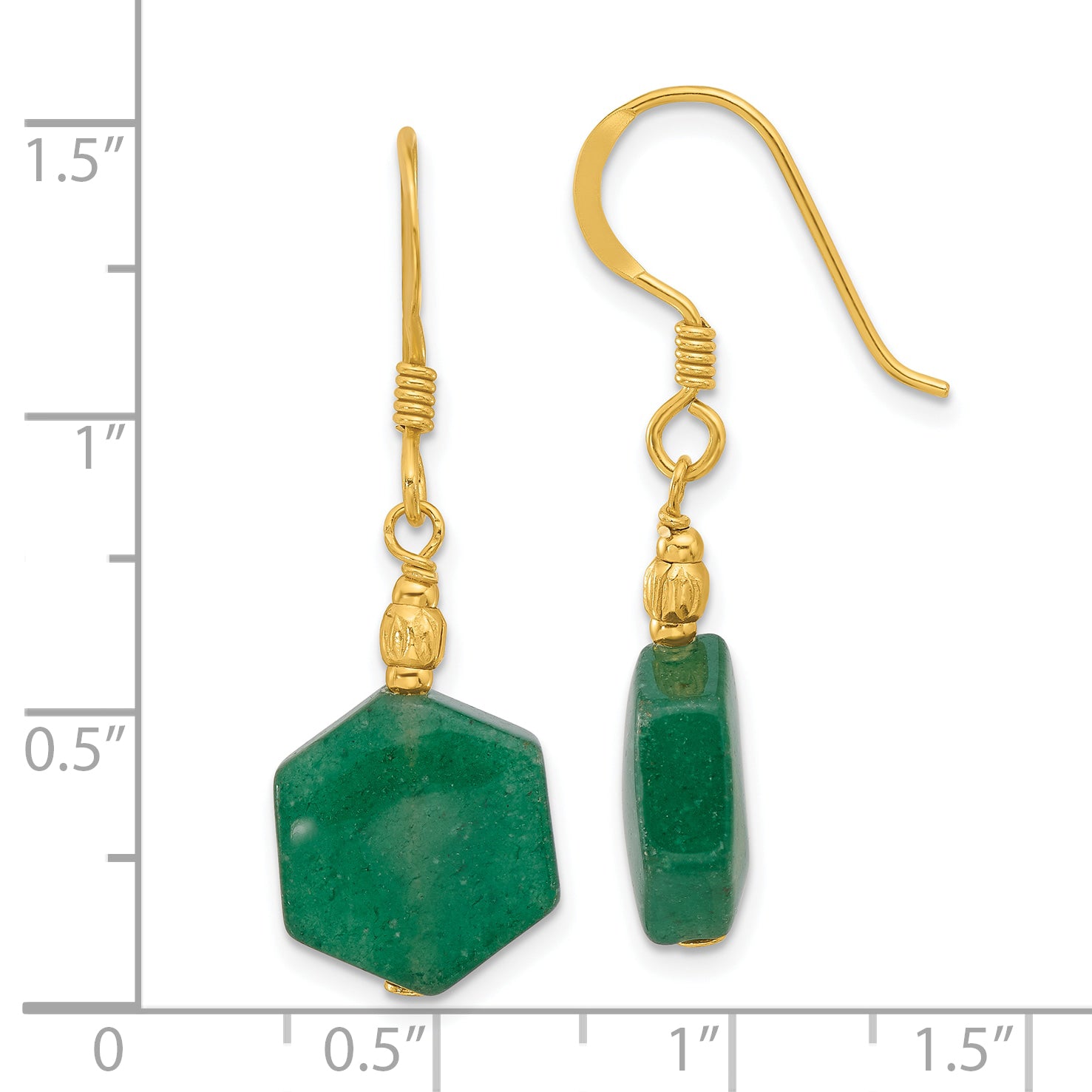 Sterling Silver Gold-plated Textured Aventurine Hexagon Dangle Earrings