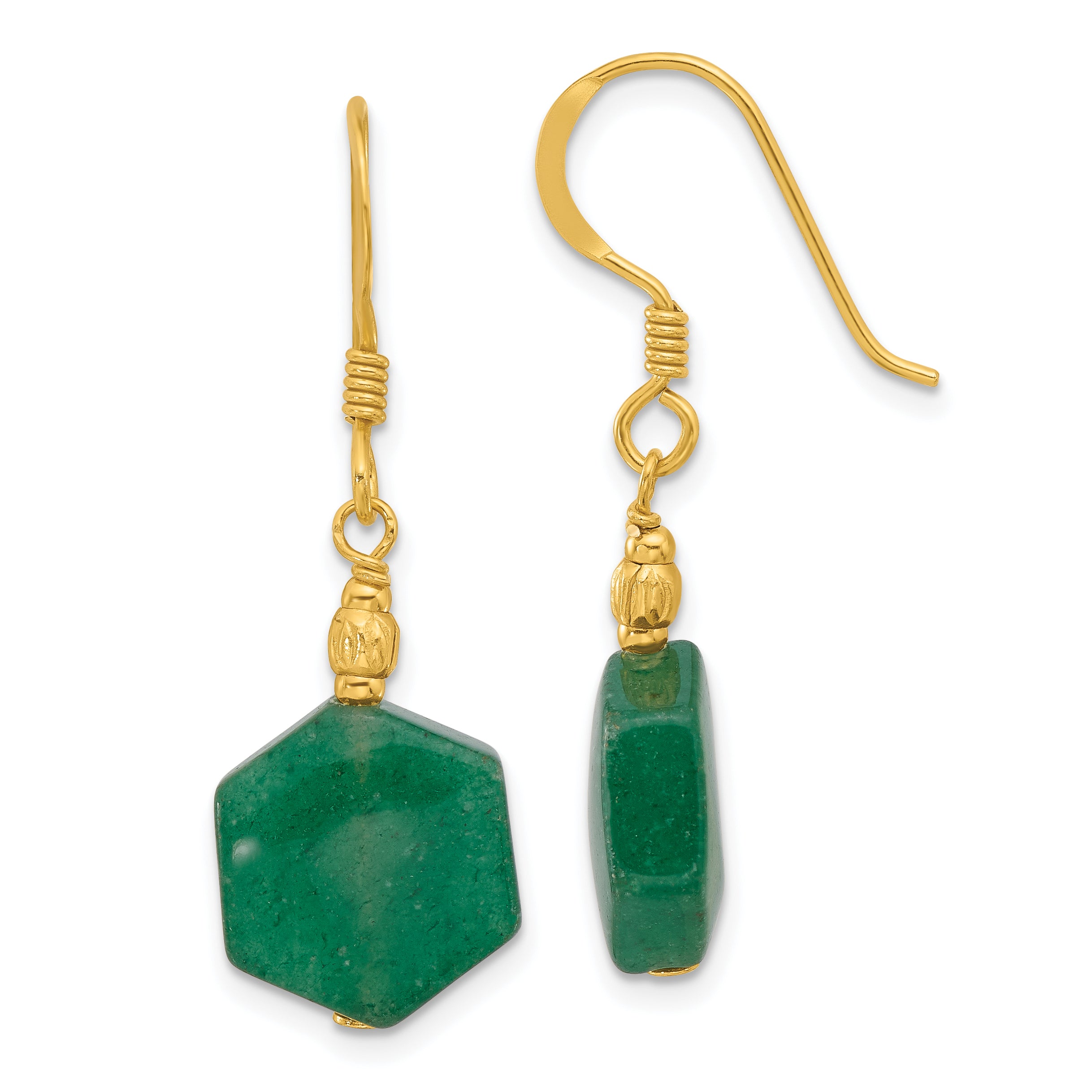 Sterling Silver Gold-plated Textured Aventurine Hexagon Dangle Earrings